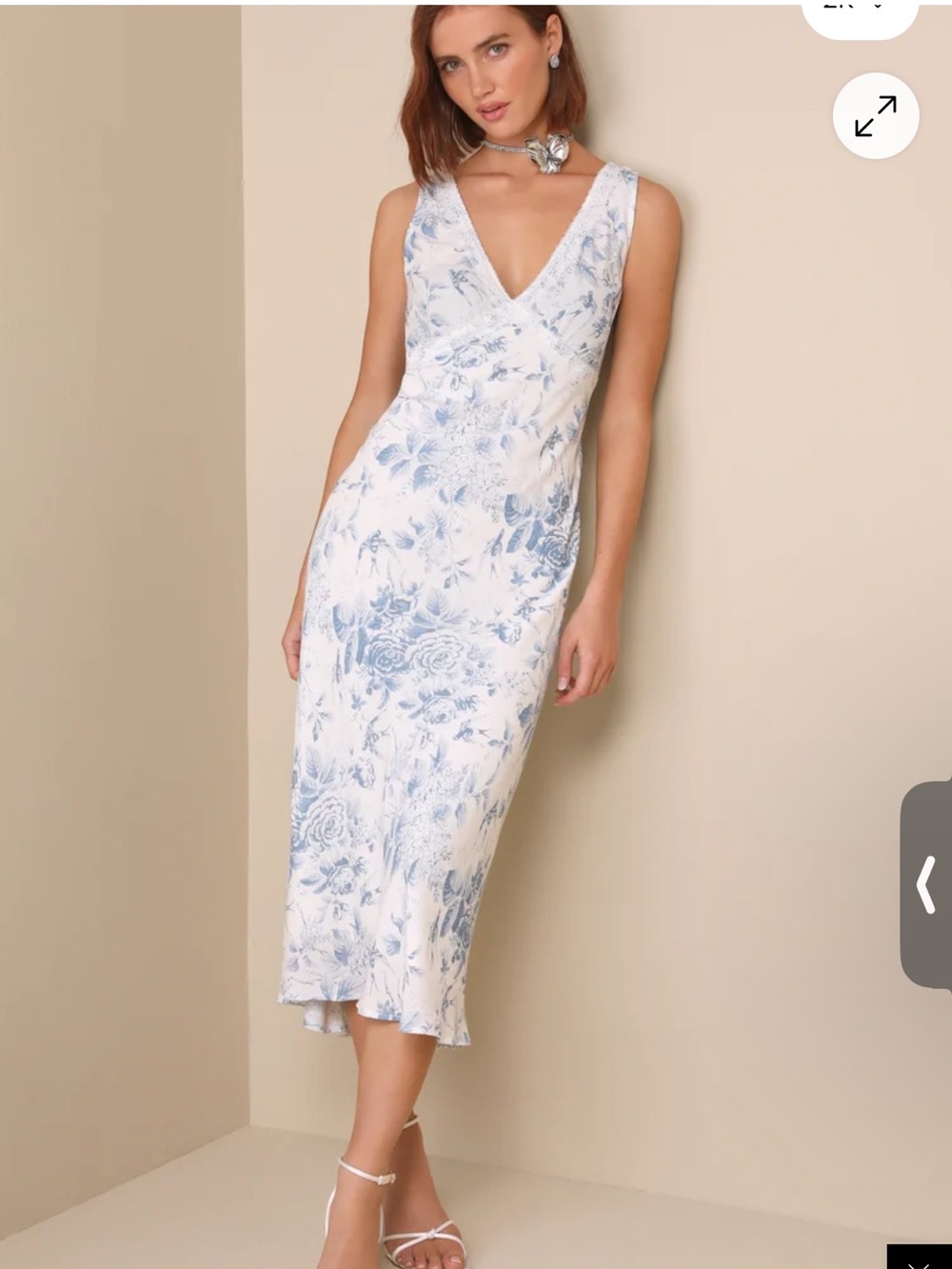 Lulu's Blue & White Floral V-Neck Midi Dress